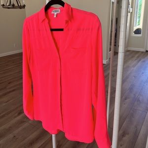 Express Portfolio button down too long sleeve bright pink